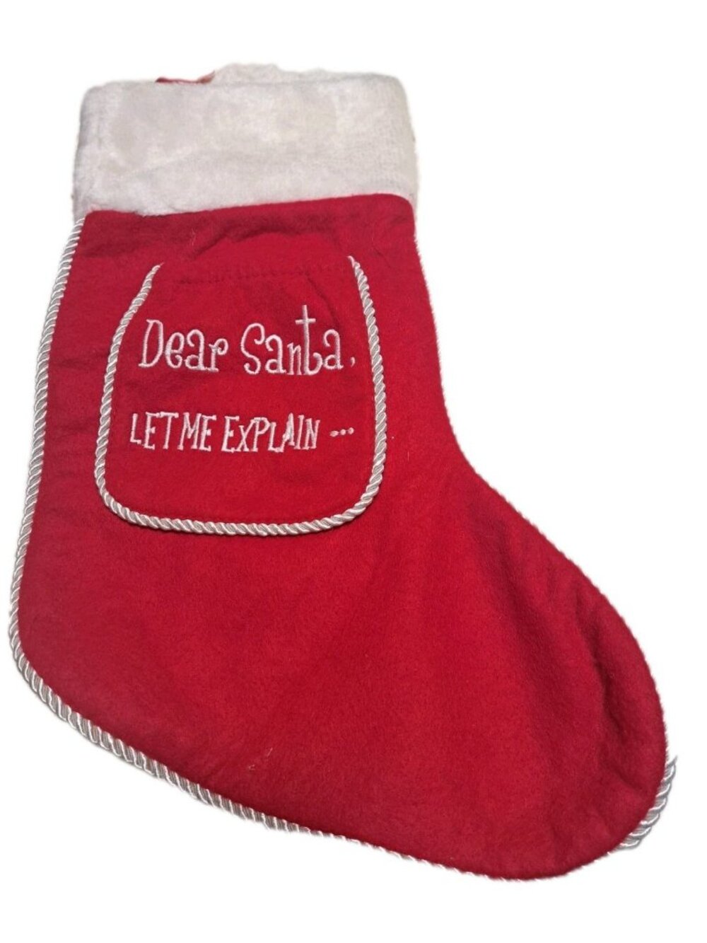 Vintage Red Christmas Stocking Holiday Dear Santa Pocket White